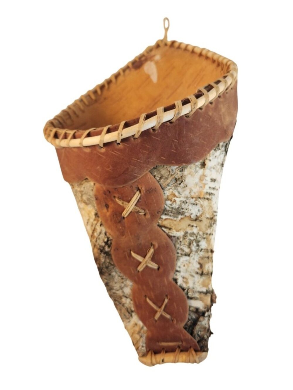 Vintage Birch Bark Wall Pocket Rustic Woodland Storage Basket
